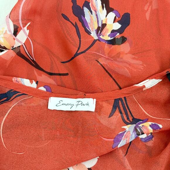 Emory Park Floral Sheer Kimono Burnt Orange Red Flowy, One Size - Picture 6 of 7